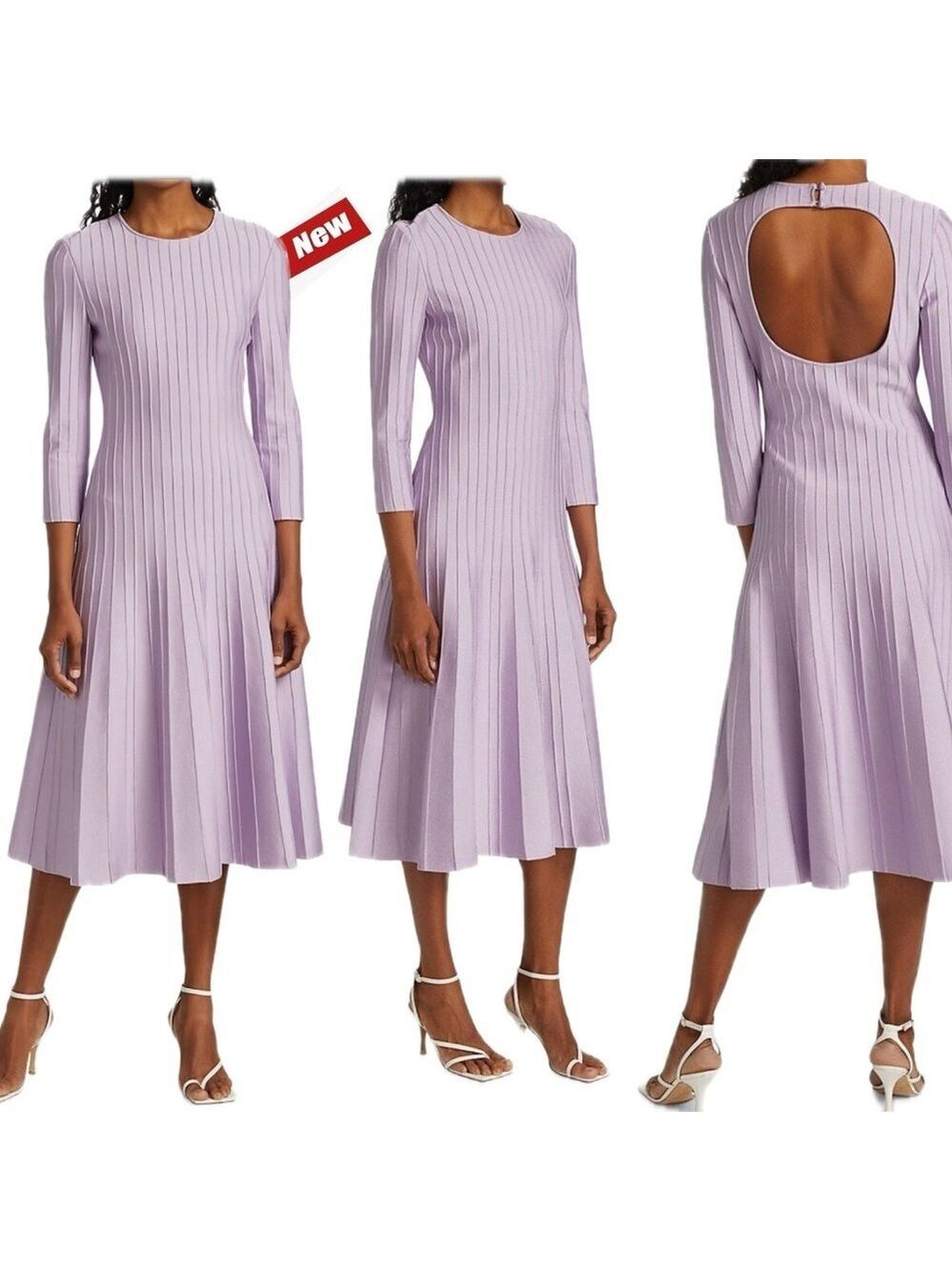 St. John Ottoman ribbed open back knit fit & flare midi dress lilac purple NWT - Picture 16 of 16